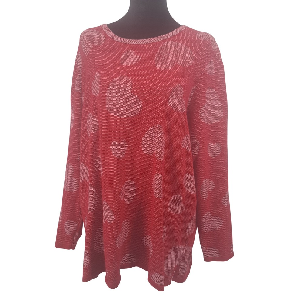 Coldwater Creek Red Heart Intarsia Knit Sweater Plus Size 1X Valentine Casual
